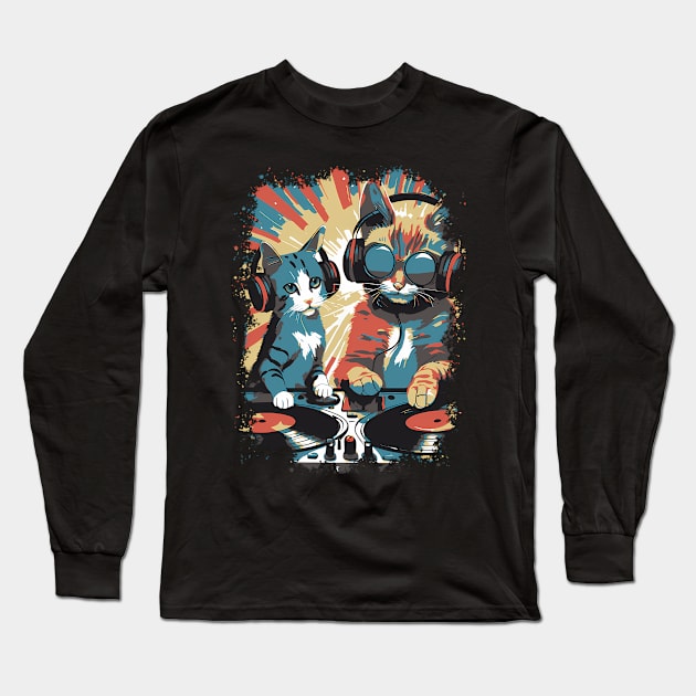 Dj Cat Long Sleeve T-Shirt by Miller Family 